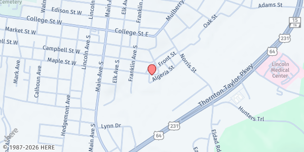 Map showing Hands of Mercy Center at 101 Easy St, Fayetteville, TN