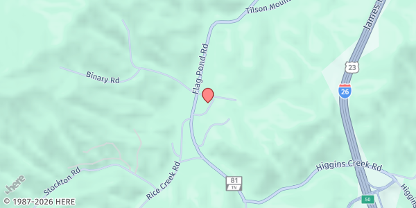 Map showing Flag Pond Ruritan at 4361 Old Asheville Hwy, Flag Pond, TN
