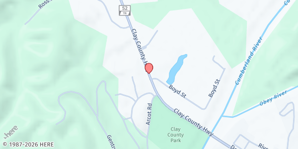 Map showing Clay County Helping Hands at 682 Clay County Hwy., Free Hill, TN