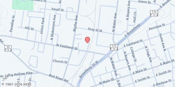 Map showing Gallatin Cares at 330 Durham Ave N, Gallatin, TN