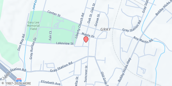 Map showing Gray UMC at 2108 Oak St, Gray, TN