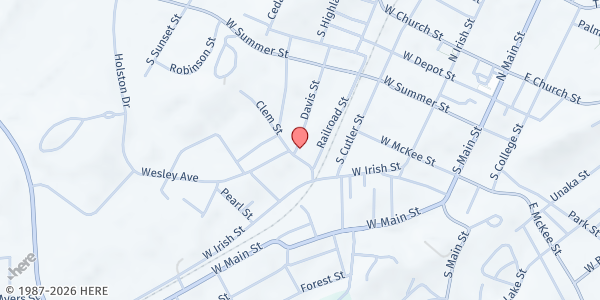 Map showing Friendship Baptist at 343 Davis St, Greeneville, TN