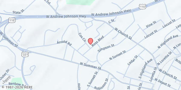 Map showing Greeneville Housing Auth. at 100 Cox Cir, Greeneville, TN