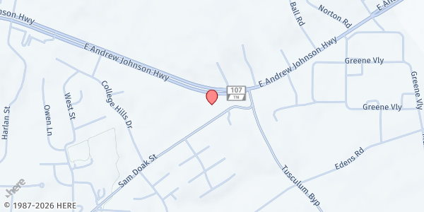 Map showing Greenwood UMC at 645 Sam Doak St, Greeneville, TN