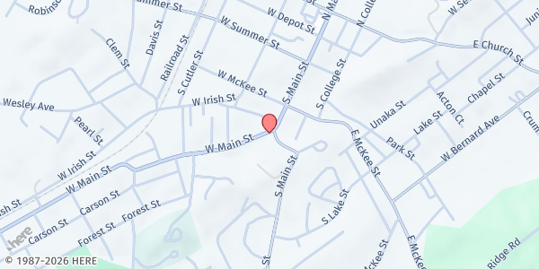Map showing Mountain Vision Ministries at 401 W. Main Street, Greeneville, TN