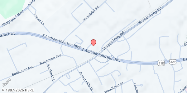 Map showing Pentecostal Family Worship Center at 965 E. Andrew Johnson Hwy., Greeneville, TN