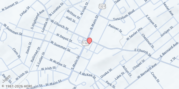 Map showing Tabernacle Mission Soup Kitchen at 110 N Main St, Greeneville, TN