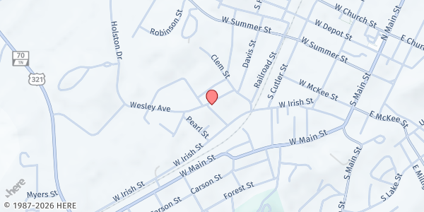 Map showing Tabernacle Mission Soup Kitchen at 715 Wesley Ave., Greeneville, TN