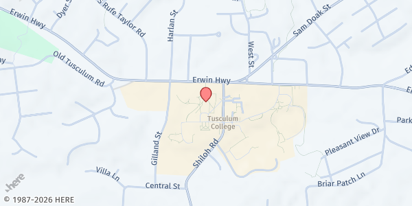 Map showing Tusculum University at 60 Shiloh Rd, Greeneville, TN