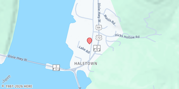 Map showing Guild First Baptist Church at 219 Hales Bar Rd, Guild, TN