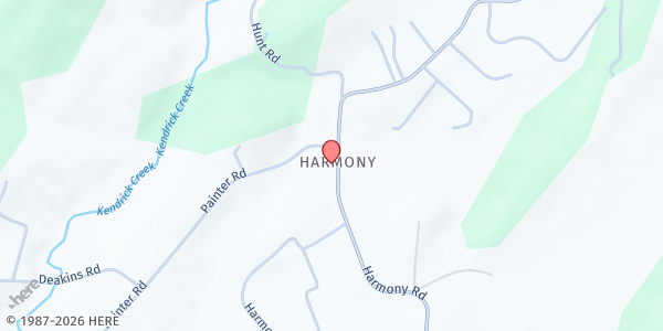 Map showing Harmony Baptist Church at 1177 Harmony Rd, Harmony, TN