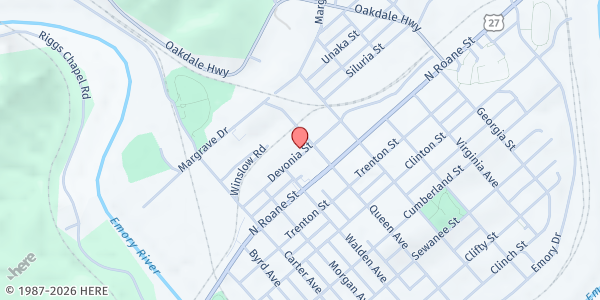 Map showing Hands of Mercy – Harriman at 421 Devonia Street, Harriman, TN