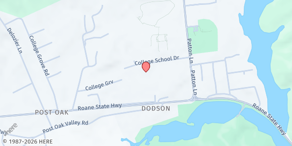 Map showing Roane State Community College at 276 Patton Lane, Harriman, TN