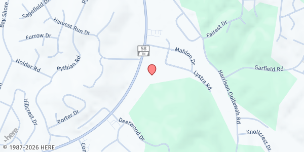 Map showing Bayside Baptist Church - CARE CENTER at 6100 TN-58, Harrison, TN