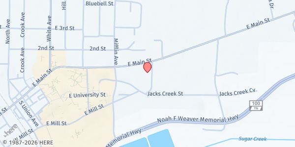 Map showing Henderson Community Soup Kitchen at 504 East Main St., Henderson, TN