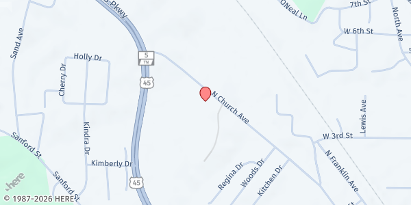 Map showing Human Service Department - Family Assistance at 525 N Church Ave, Henderson, TN