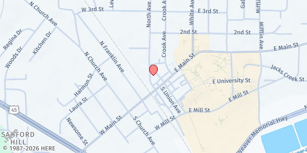 Map showing The Gleaners House at 121 N. Washington St., Henderson, TN