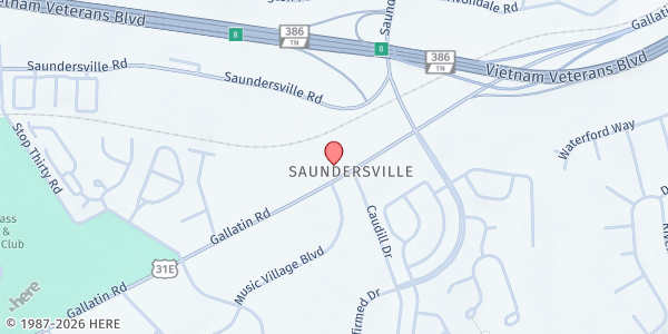 Map showing Hendersonville Church of God at 724 East Main Street, Hendersonville, TN