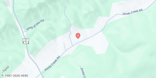 Map showing Hines Creek Baptist Church at 892 Hinds Creek Rd., Hinds Creek Valley, TN