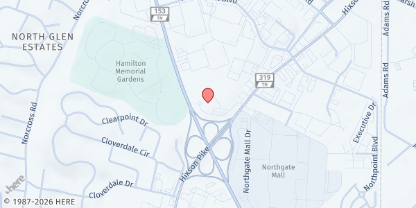 Map showing Trinity Lutheran Church Choice Pantry at 5001 Hixson Pike, Hixson, TN