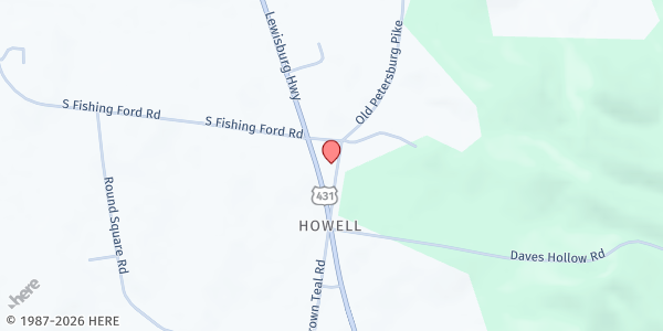 Map showing Howell Church of Christ at 11 Old Schoolhouse Road, Howell, TN