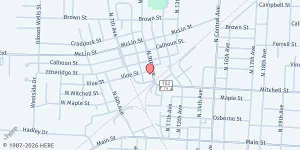 Map showing Helping Hand of Humboldt at 609 North 9th Avenue, Humboldt, TN