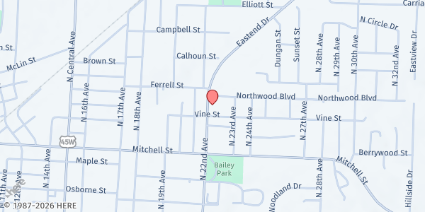 Map showing Helping Hands of Humboldt Main Location at 810 North 22nd Ave., Humboldt, TN
