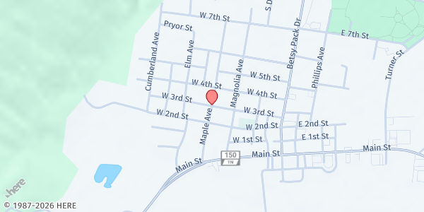 Map showing Mason County First Baptist Church at West 3rd Street, Jasper, TN