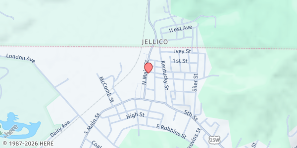 Map showing Jellico Food Pantry at 290 N Main Street, Jellico, TN