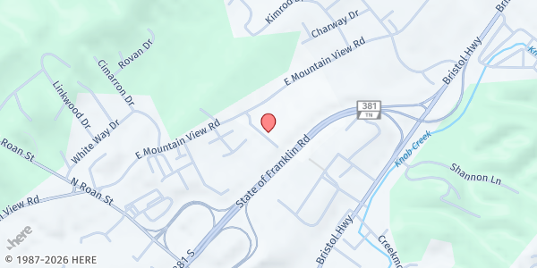 Map showing Alpine Village at 500 E Mountain View Rd, Johnson City, TN
