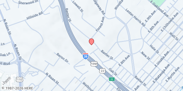 Map showing Discover Pentecost at 1111 Baxter St., Johnson City, TN