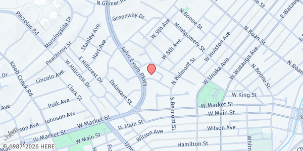 Map showing Dunbar Apartments at 530 Robinson Dr, Johnson City, TN