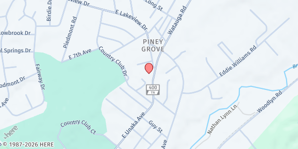 Map showing East Pine Grove Park UMC at 2215 E Unaka Ave, Johnson City, TN