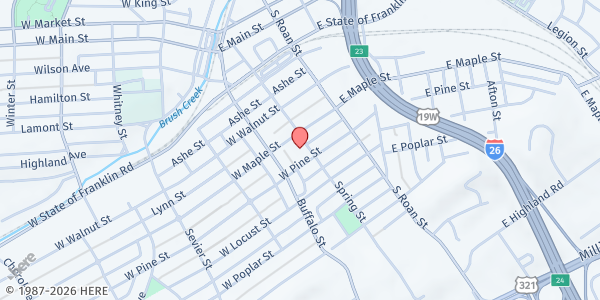 Map showing First UMC of Johnson City at 900 Spring Street, Johnson City, TN