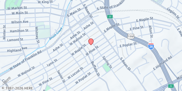 Map showing First UMC of Johnson City at 900 Spring St., Johnson City, TN