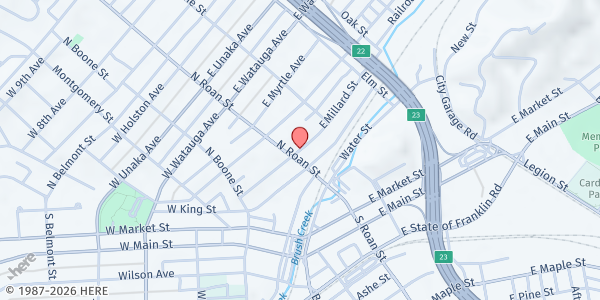 Map showing Haven of Mercy at 123 Millard St, Johnson City, TN