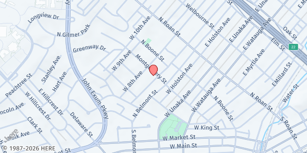 Map showing Johnson City at 300 W Chilhowie, Johnson City, TN