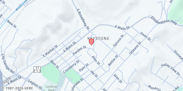 Map showing Johnson City Housing Authority at 901 Pardee St, Johnson City, TN