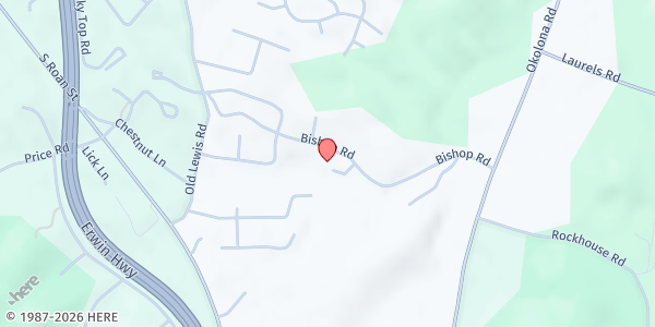 Map showing Mekkah's Meadow Apartments at 180 Bishop Rd, Johnson City, TN