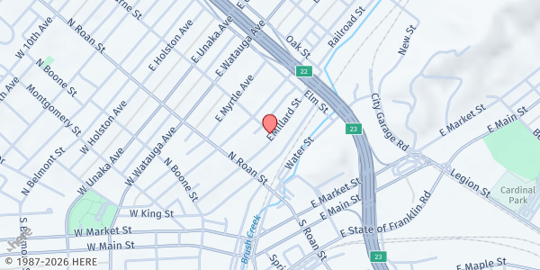 Map showing St. Paul A.M.E. Zion at 201 Welbourne St., Johnson City, TN