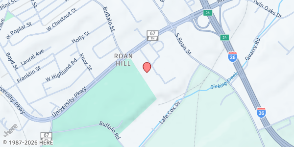 Map showing University Parkway Baptist Church at 219 University Parkway, Johnson City, TN