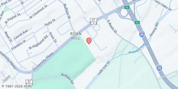 Map showing University Parkway Baptist Church at 219 University Pkwy, Johnson City, TN