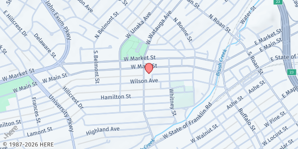 Map showing Watauga Square Apts at 503 W Watauga Ave, Johnson City, TN