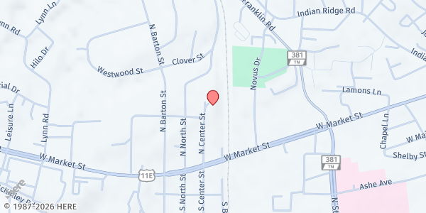 Map showing Westerly Heights Baptist Church at 628 N. Center St., Johnson City, TN