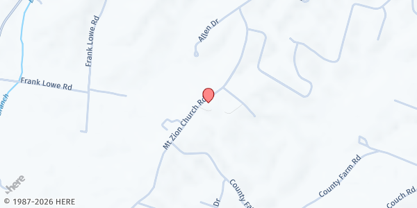 Map showing Mt. Zion Baptist Church at 284 Mt Zion Church Road, Jonesborough, TN