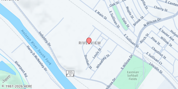 Map showing Central Baptist Church at 301 Carver St, Kingsport, TN