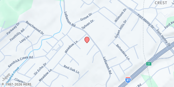 Map showing Colonial Heights Christian at 105 Meadow Ln, Kingsport, TN