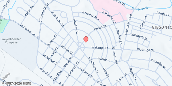 Map showing First Broad St. UMC at 100 E Church Circle, Kingsport, TN