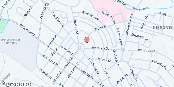 Map showing First Broad St. United Meth at 100 E Church Circle, Kingsport, TN