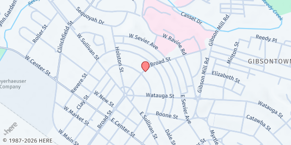 Map showing First Christian Church - KPT at 106 E Charlemont Ave, Kingsport, TN